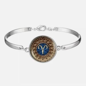 New Aries Zodiac Glass Cabochon Silver Bracelet.